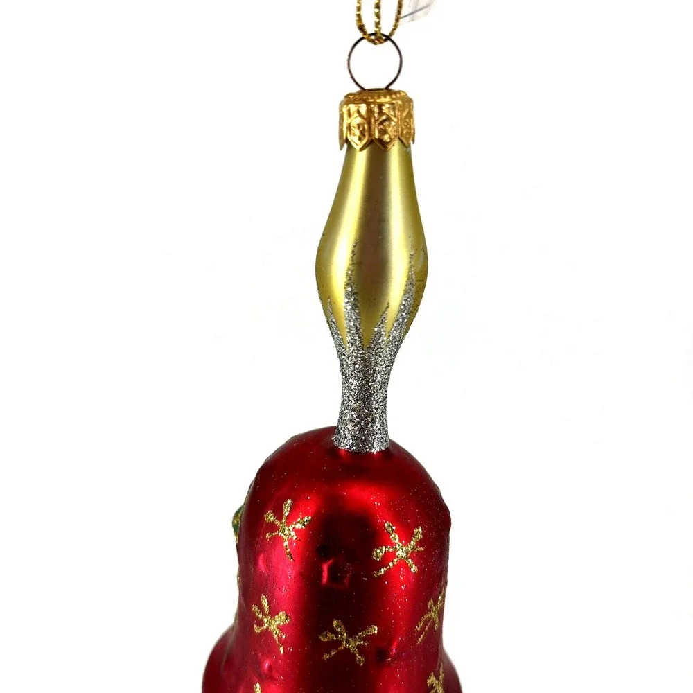 Vintage Christmas Home For The Holidays Glass Hanging Santa Wreath Ornament Bell